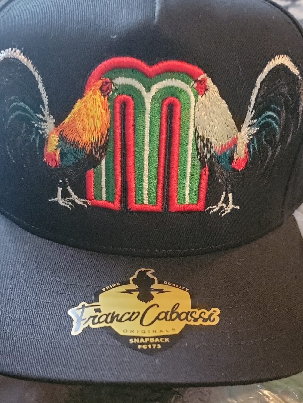Black Snapback Hat with Colorful Rooster Embroidery